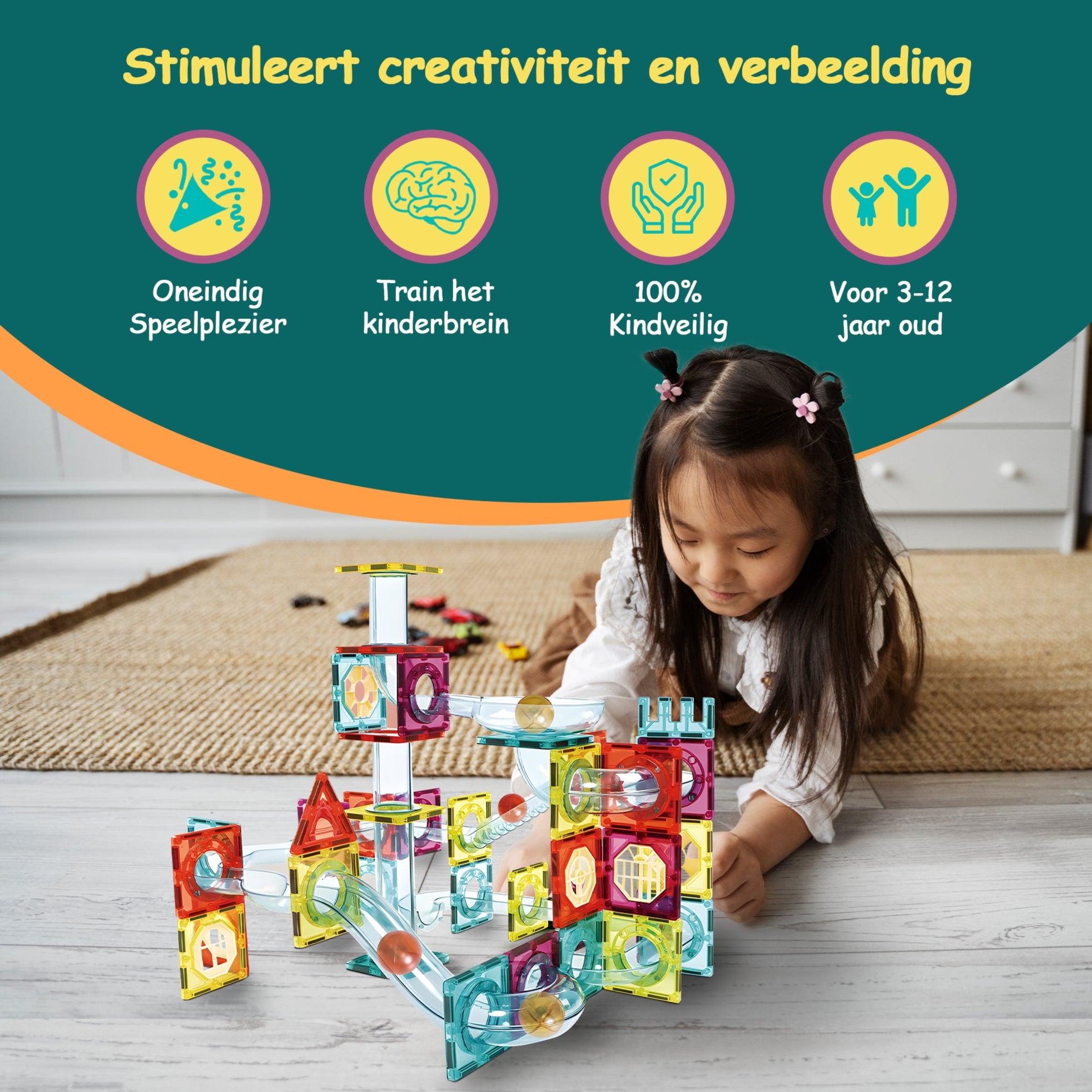 Magnetic Tiles Knikkerbaan - 100 stuks