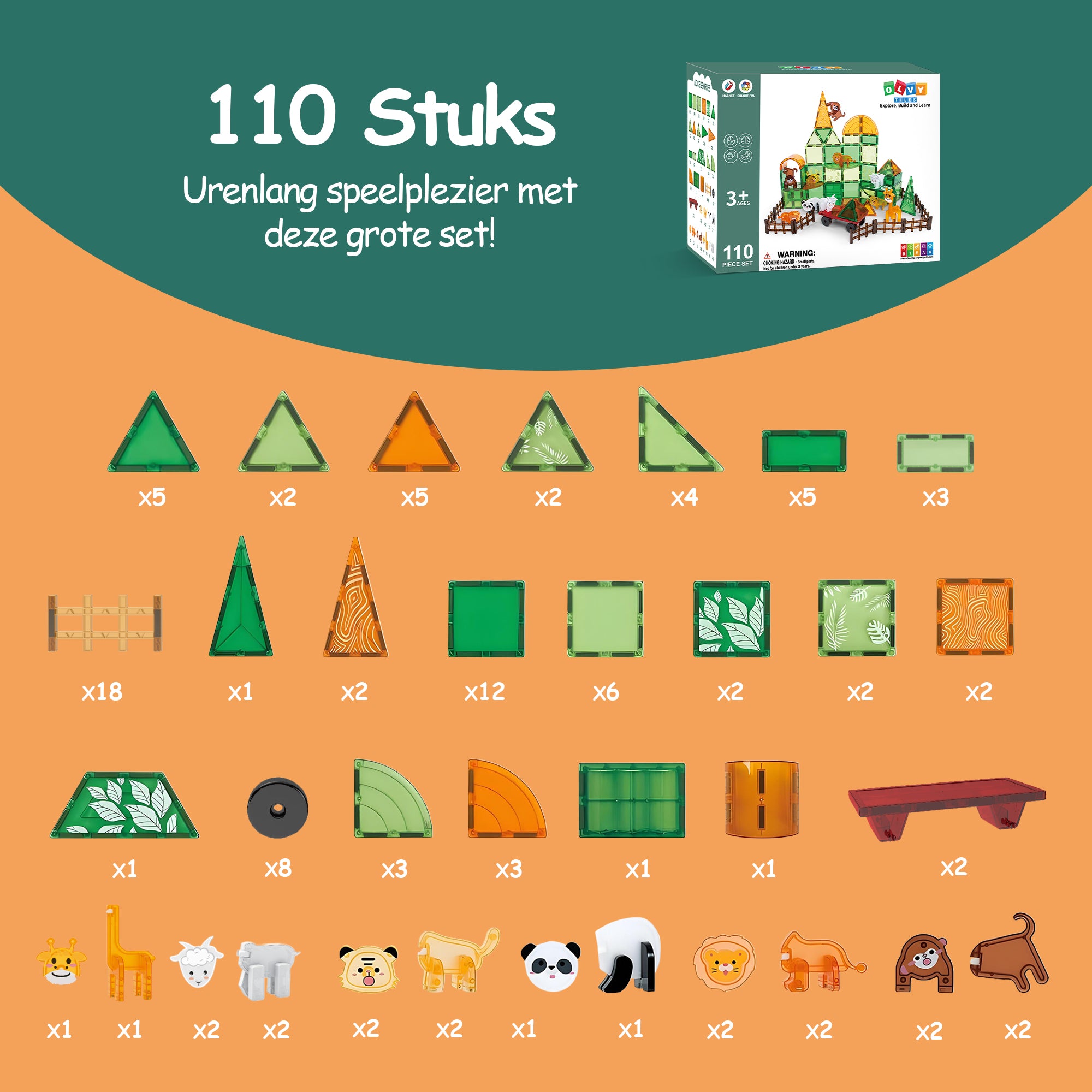Magnetic Tiles Jungle - 110 stuks