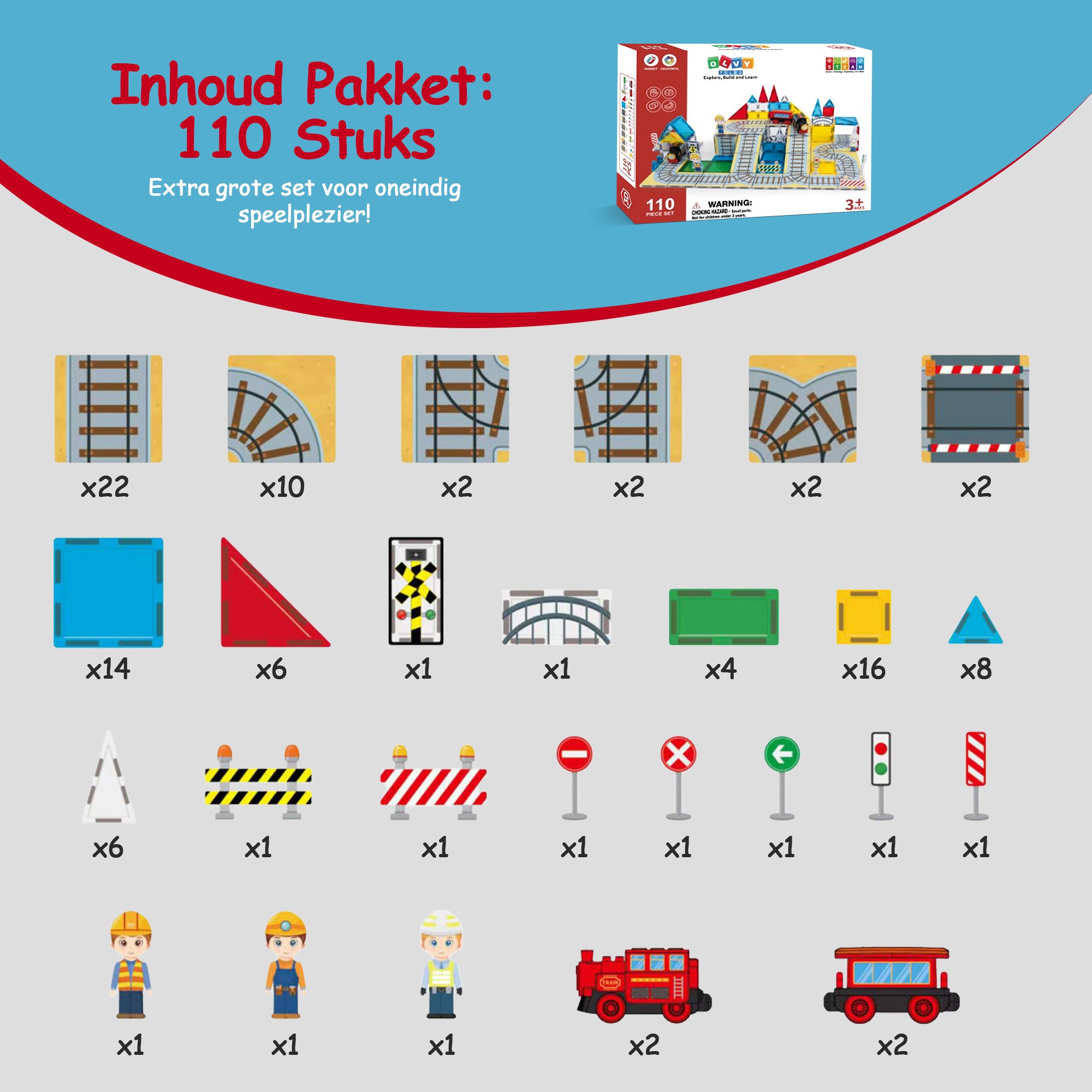 Magnetic Tiles Trein - 112 Stuks